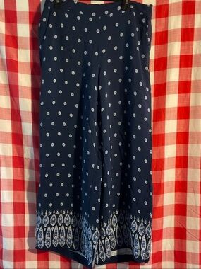 LOFT Navy Wide-Leg Pants with White Paisley Border LT